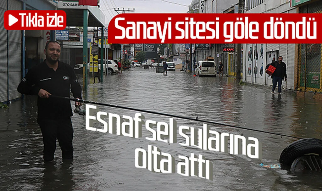 Samsun'da sanayi sitesi göle döndü! Esnaf sel sularına olta attı... Tıkla izle