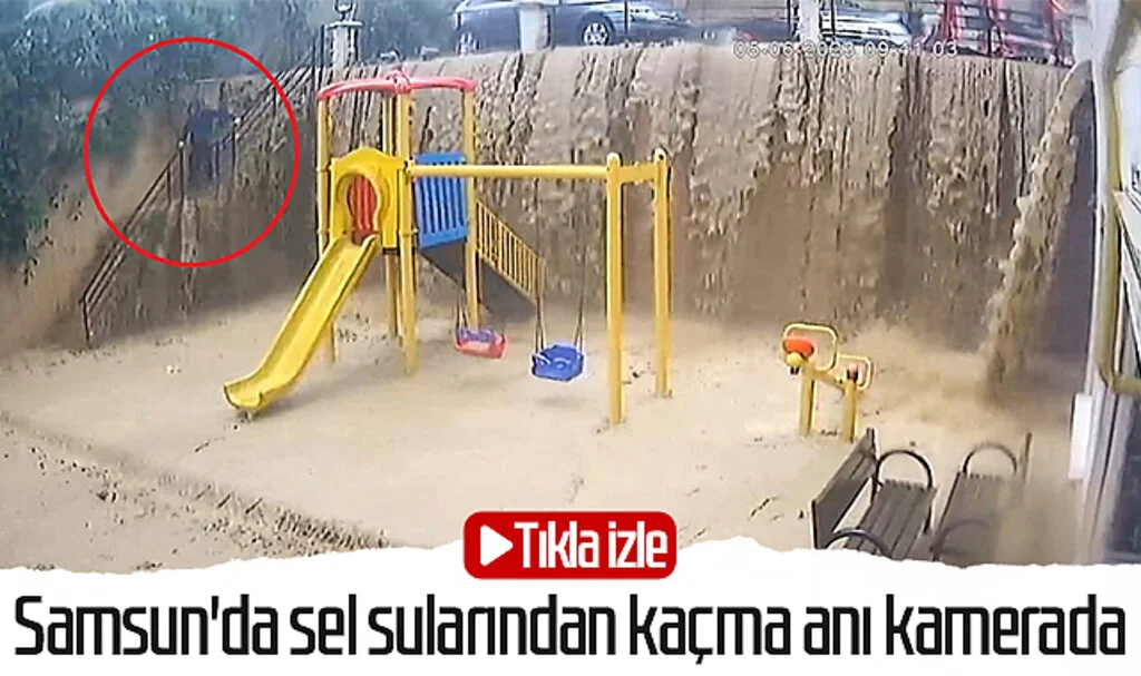 Samsun'da sel sularından kaçma anı kamerada! Tıkla izle...
