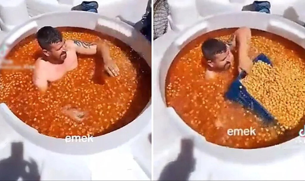 Çıplak Halde Zeytin Tankının İçine Dalıp Sosyal Medyada Paylaştı