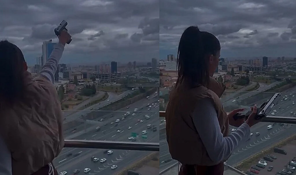 Batışehir’de Silahla Havaya Ateş Açan Kadın Maganda Kamerada