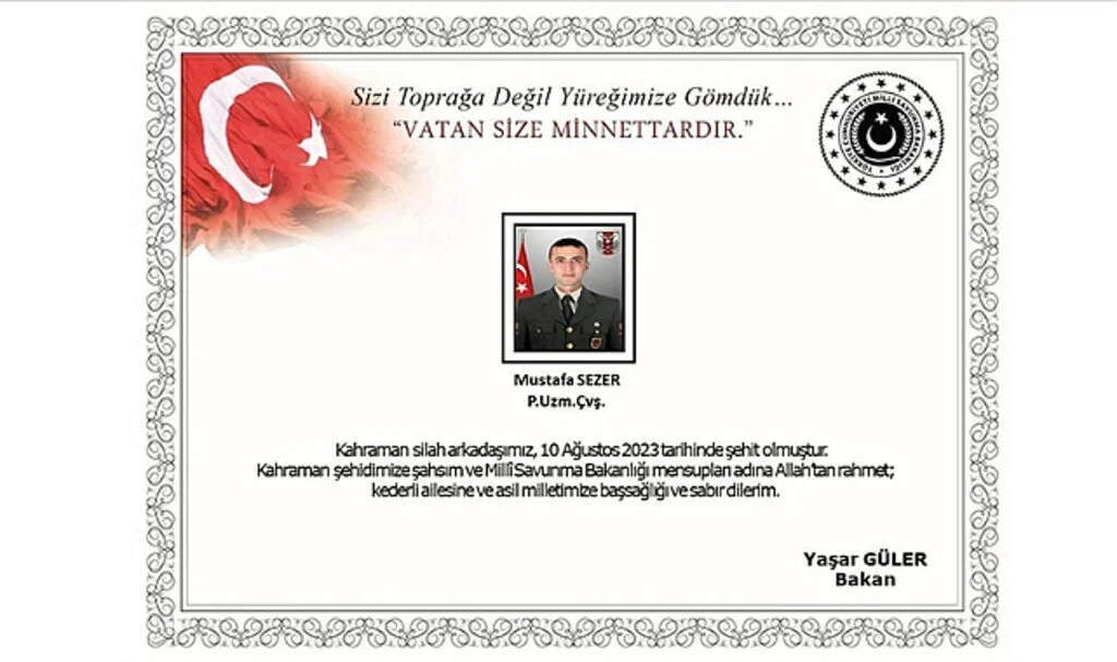 Pençe-Kilit Operasyonu Bölgesinde Piyade Uzman Çavuş Mustafa Sezer Şehit Oldu