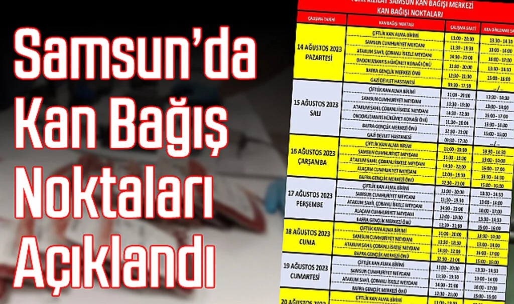 Samsun’da Kan Bağış Noktaları Açıklandı