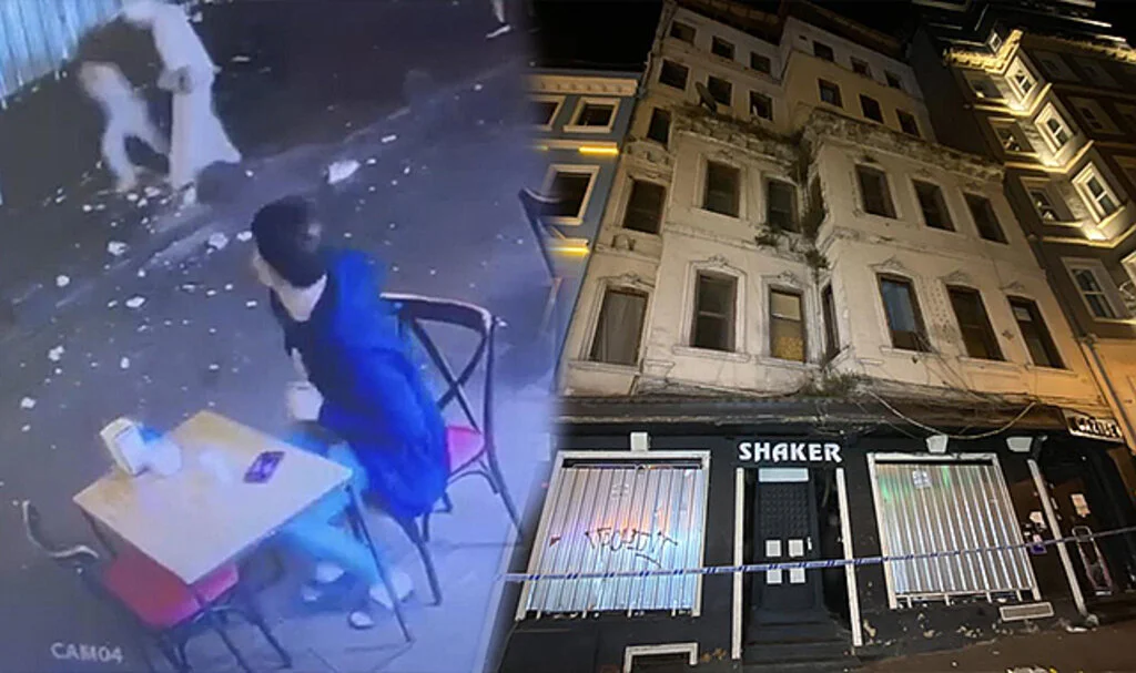 Taksim’de Dehşet Anları Kamerada: Binadan Kopan Taşlar Ailenin Üstüne Düştü