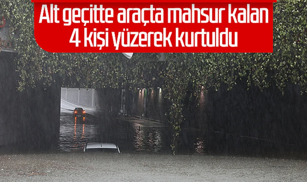 Samsun'da alt geçitte araçta mahsur kalan 4 kişi yüzerek kurtuldu