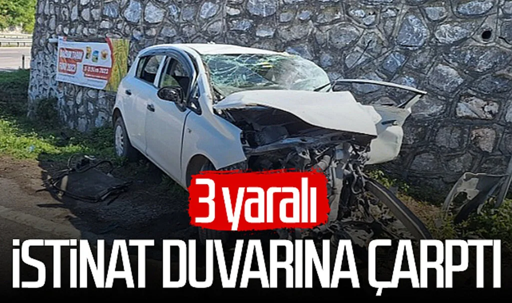 Samsun'da istinat duvarına çarpan otomobildeki 3 kişi yaralandı