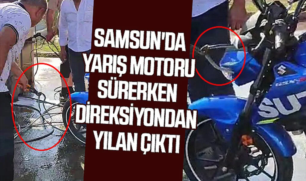 Samsun'da Yarış Motoru Sürerken Direksiyondan Yılan Çıktı