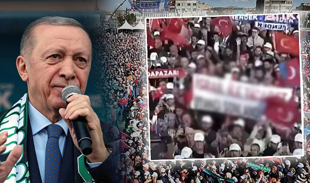 Cumhurbaşkanı Erdoğan'ın mitinginde açılan pankart apar topar kaldırıldı