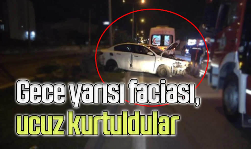Samsun'da bariyerlere çarpan otomobilden sağ çıktılar