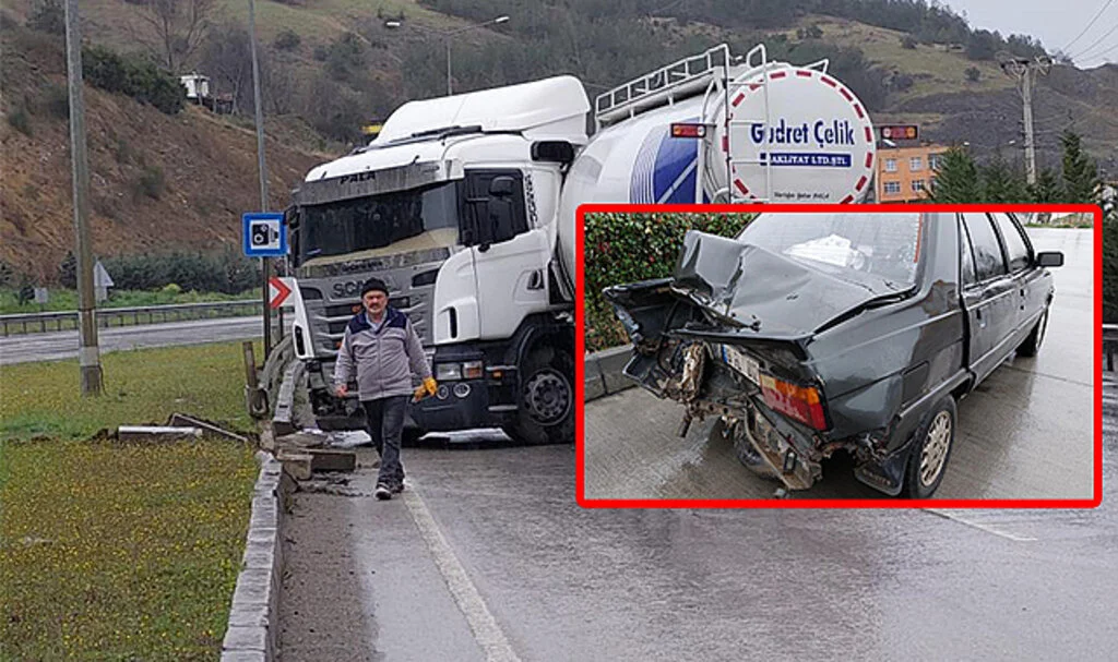 Samsun'da Tanker ile Otomobilin Çarpıştı,1 Kişi Yaralı