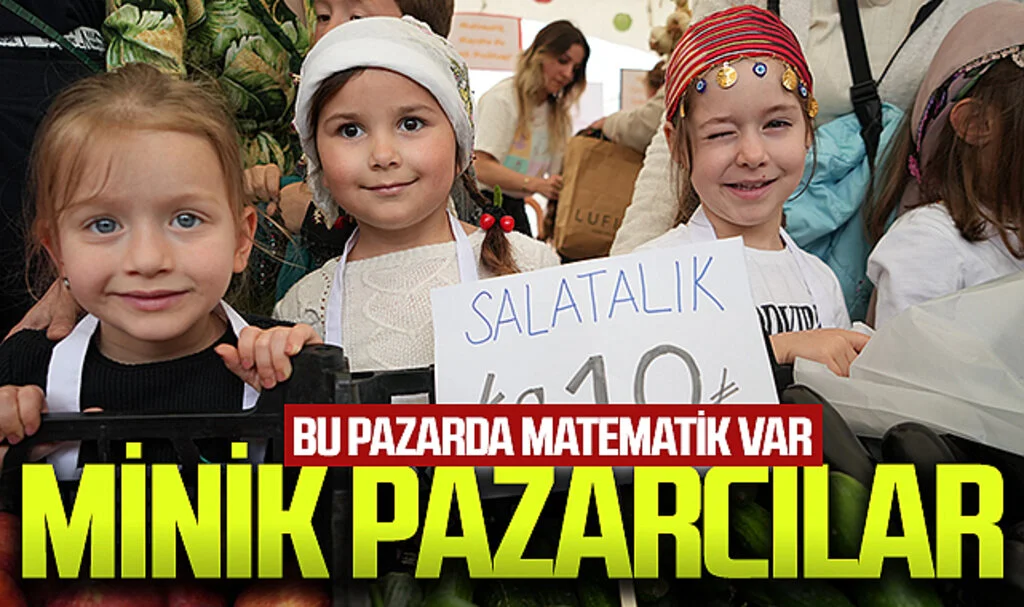 Minikler pazarcı oldu, sebze-meyve sattı