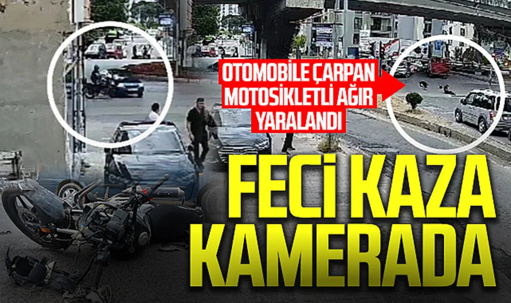Otomobile Çarpan Motosikletli Ağır Yaralandı: Kaza Anı Kamerada