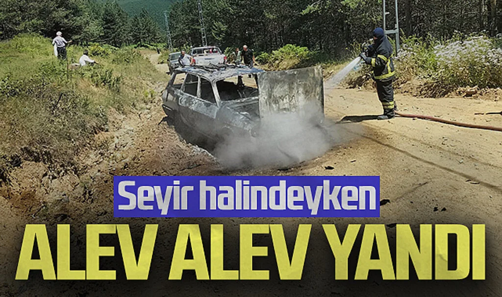 Samsun'da seyir halindeyken alev alan araç yandı