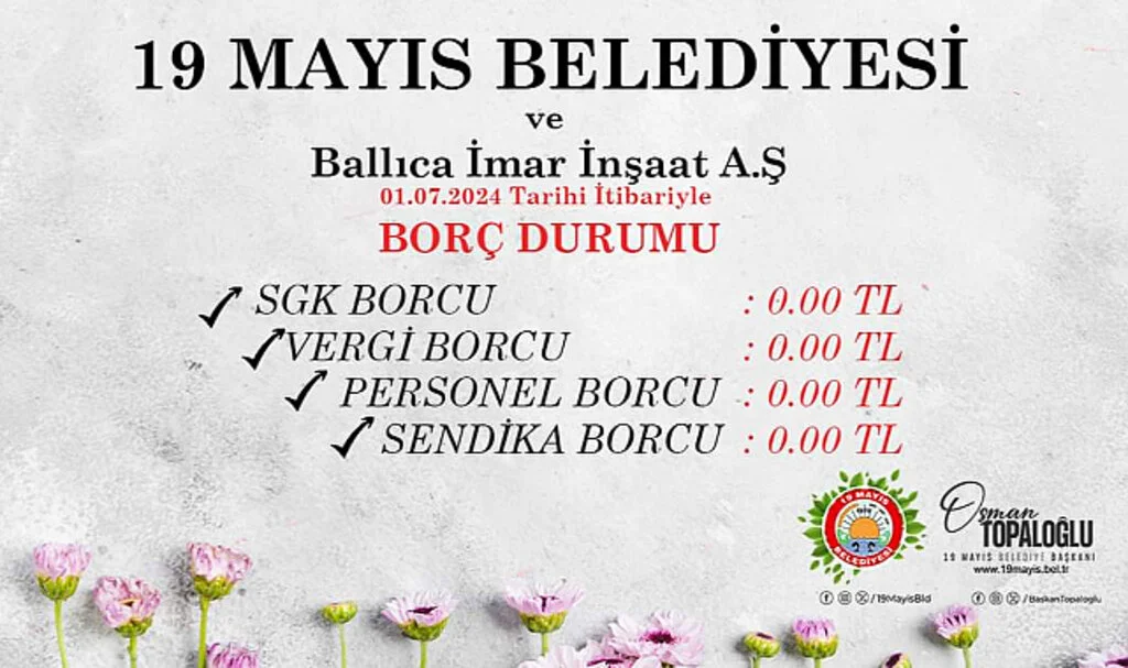 19 Mayıs Belediyesi'nin Borcu Yok
