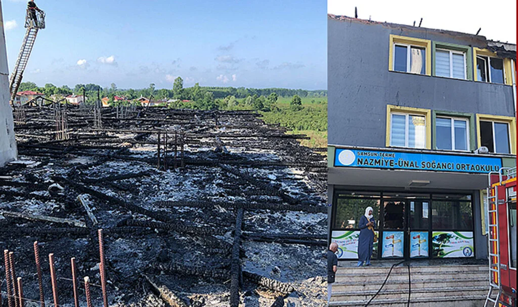 Samsun'da Ortaokulun Çatısında Çıkan Yangın Söndürüldü