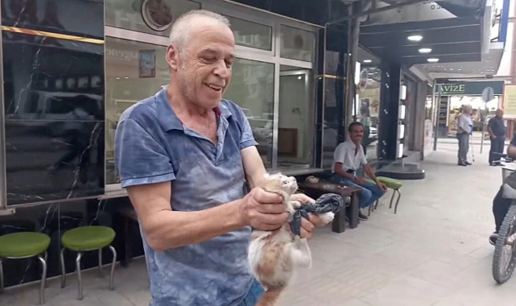 Samsun’da Otomobilin Altına Giren Yavru Kedi Esnaf Tarafından Kurtarıldı