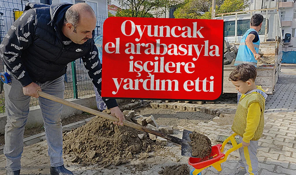 4 Yaşındaki Osman Alp, Oyuncak El Arabasıyla İşçilere Yardım Etti