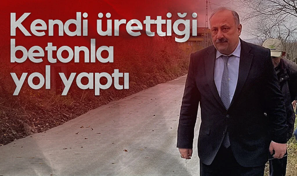 Kendi ürettiği betonla yol yaptı