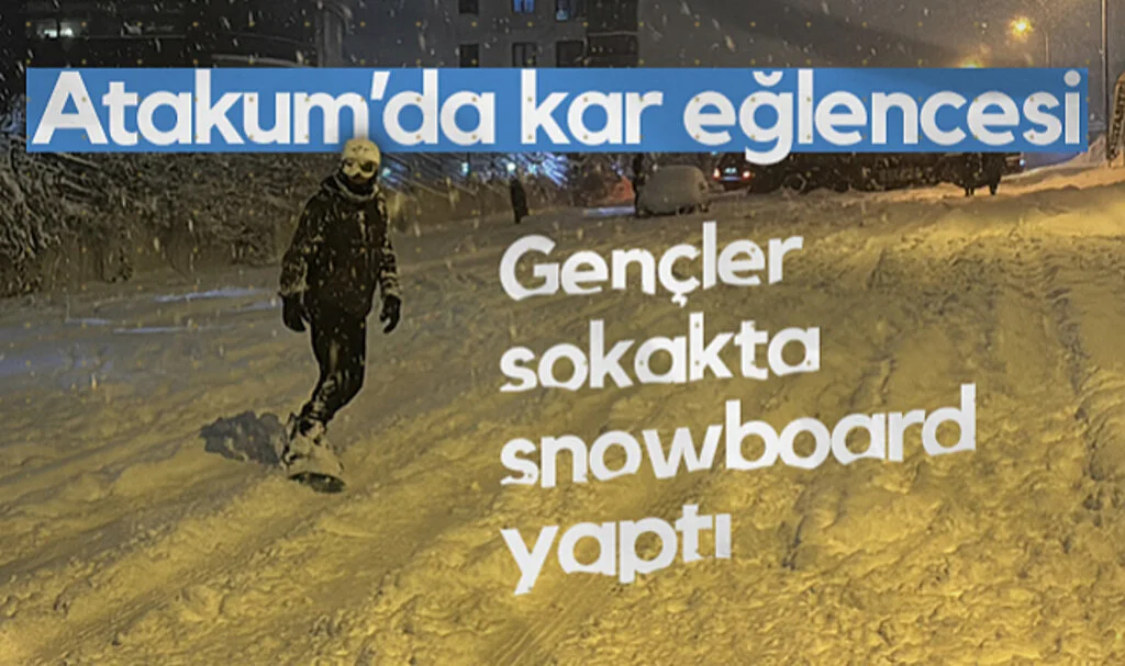 Atakum’da Kar Eğlencesi! Gençler Sokakta Snowboard Yaptı...