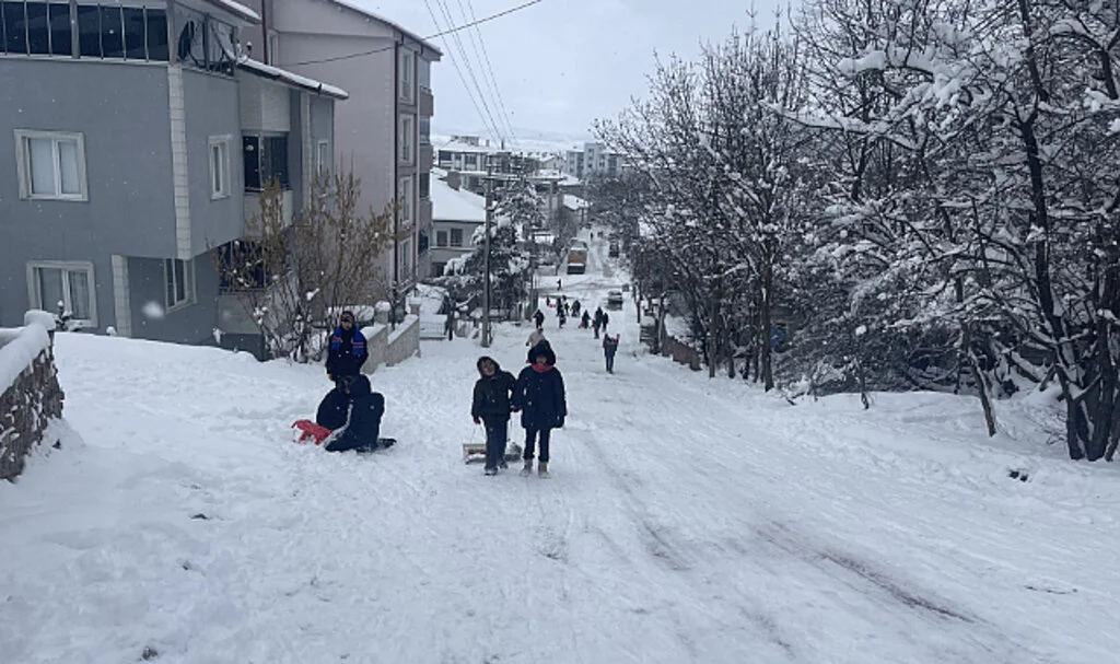 Kar Tatili Eğlenceye Dönüştü: Çocuklar Kızakla Kaydı