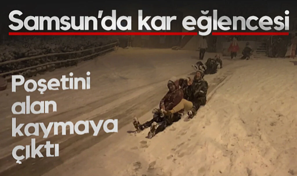 Samsun’da Kar Eğlencesi! Poşetini Alan Kaymaya Çıktı...