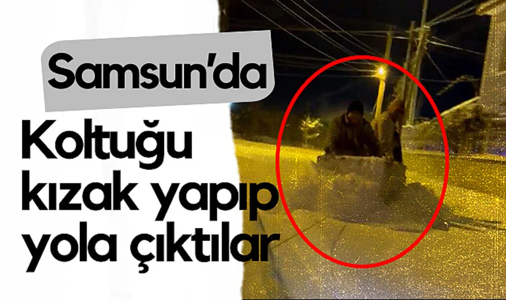 Samsun'da Tehlikeli Eğlence! Koltuğu Kızak Yapıp Yola Çıktılar