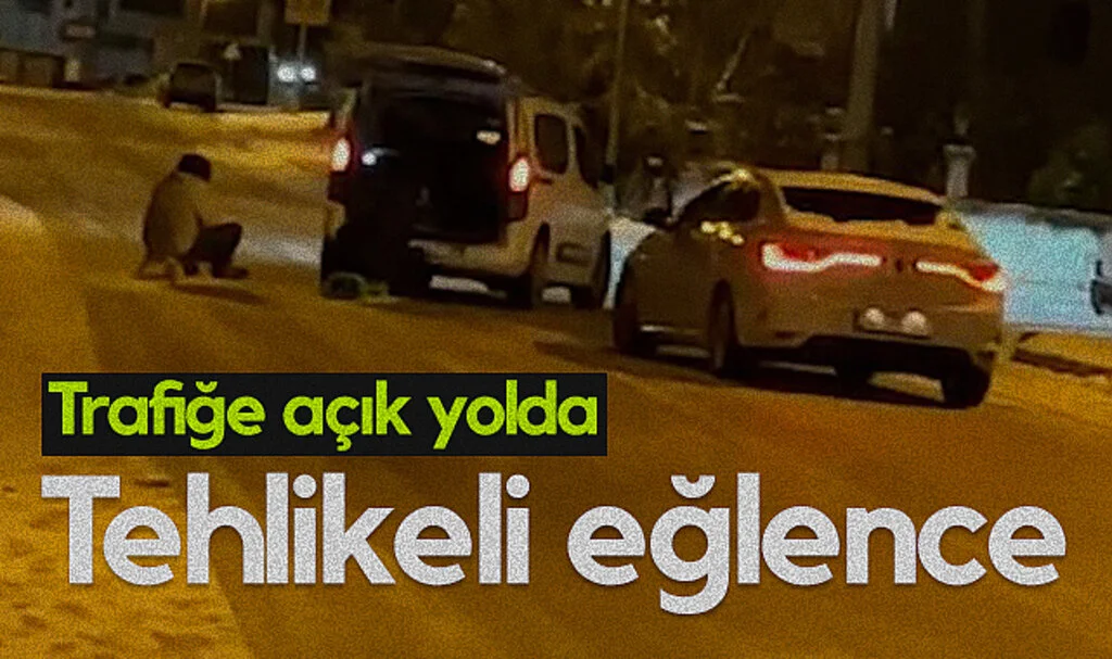 Samsun'da trafiğe açık yolda tehlikeli eğlence
