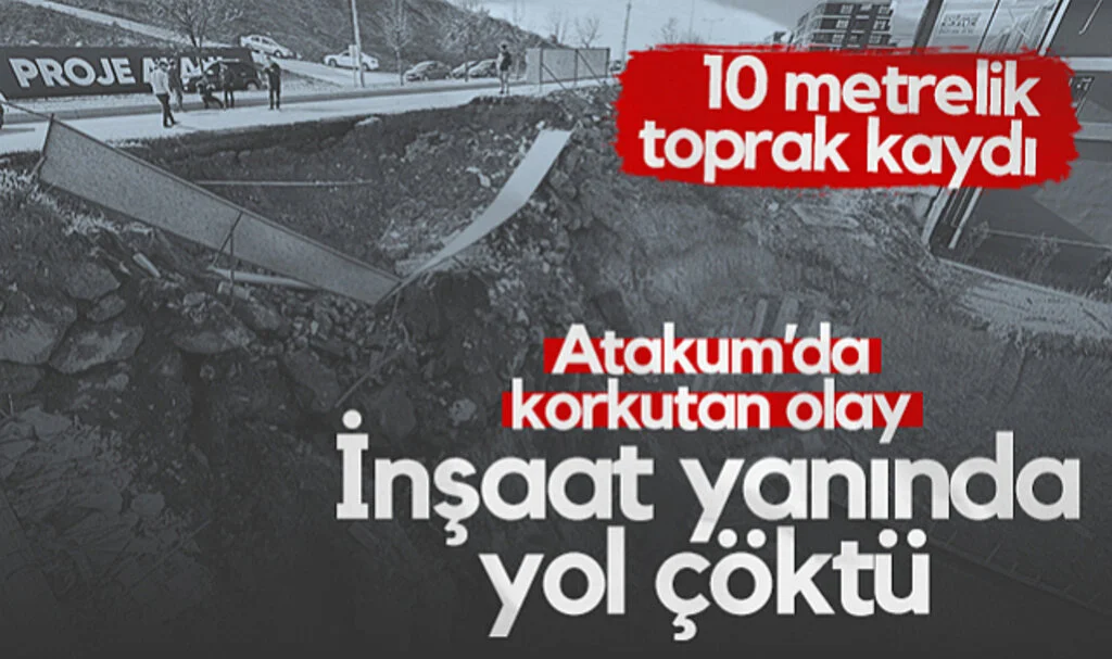 Atakum'da Korkutan Olay! İnşaat Yanında Yol Çöktü, 10 Metrelik Toprak Kaydı