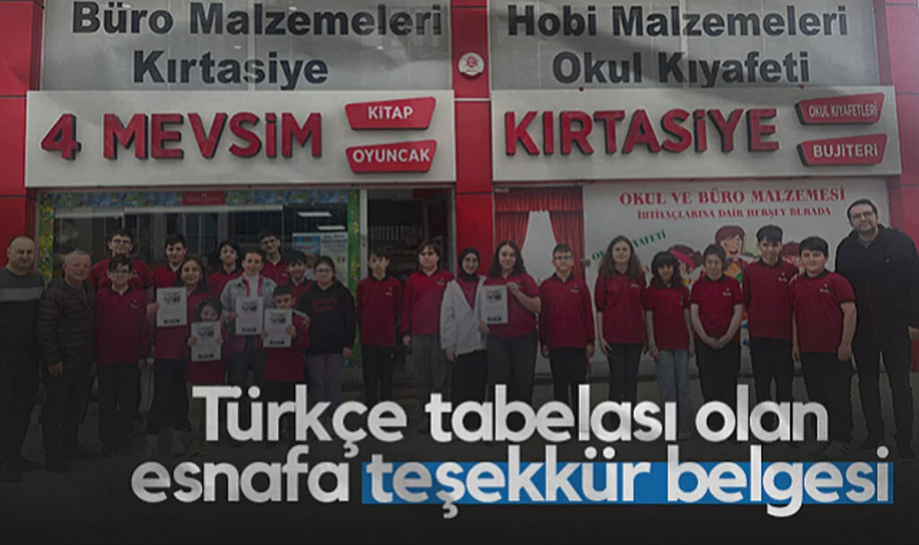 Samsun'da Türkçe Tabelası Olan Esnafa Teşekkür Belgesi