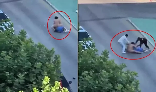 Dehşete Düşüren Görüntüler! Çıplak Kadın Sokakta Başka Bir Kadına Saldırdı...