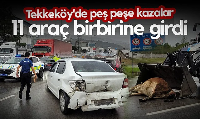Tekkeköy'de 11 Araç Birbirine Girdi! 3 Yaralı, 1 Hayvan Telef Oldu