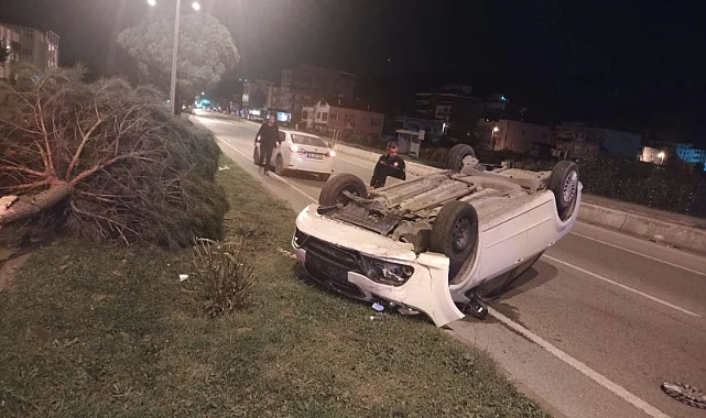 Atakum'da Otomobil Ağaca Çarptı: Ters Döndü