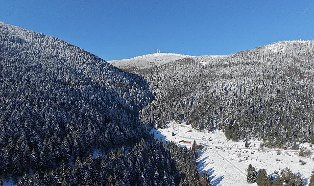 Alaçam Ormanlarında Kar Güzelliği Dronla Görüntülendi