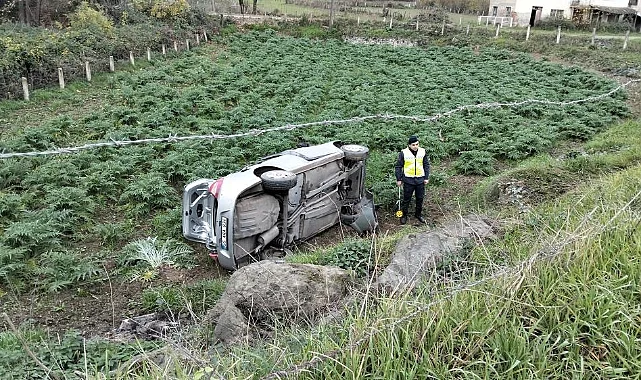 Samsun Bafra'da Otomobil Tarlaya Uçtu