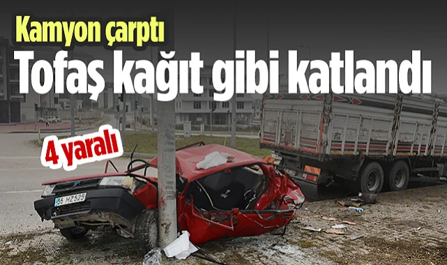 Vezirköprü'de Kamyon Tofaş'a Çarptı: Otomobil Kağıt Gibi Katlandı