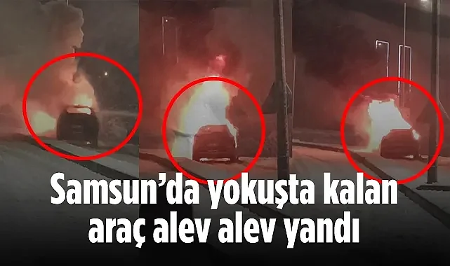 Samsun Canik'te Yokuşta Kalan Araç Yandı