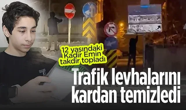Samsunlu Kadir Emin'den Örnek Davranış: Trafik Levhalarını Kardan Temizledi!