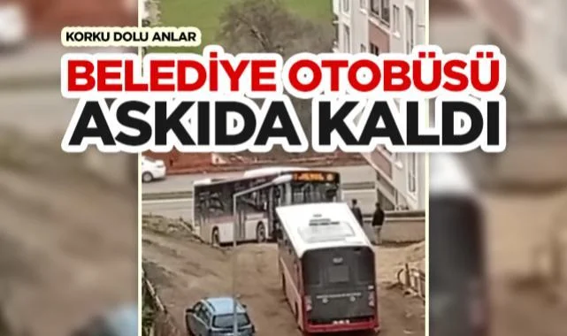 Samsun Pelitköy Bulvarı'nda Korku Dolu Anlar: Belediye Otobüsü Yokuşta Asılı Kaldı