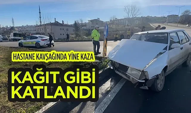 Samsun Şehir Hastanesi Kavşağında Korkutan Kaza: Tofaş Şahin Kağıt Gibi Katlandı!