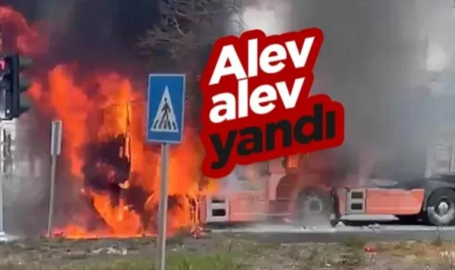 Terme’de Korkutan Tır Yangını: Çekici Kısmı Alev Alev Yandı