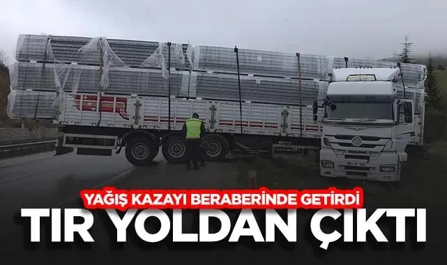 Samsun-Ankara Yolunda Korkutan Kaza: Yağış Nedeniyle Kayan Tır Yoldan Çıktı