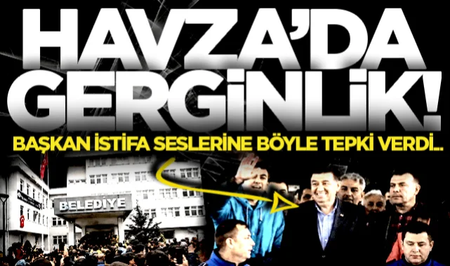 Havza Belediyesi önünde gergin anlar: Başkan Murat İkiz, istifa et sloganlarına gülümsedi