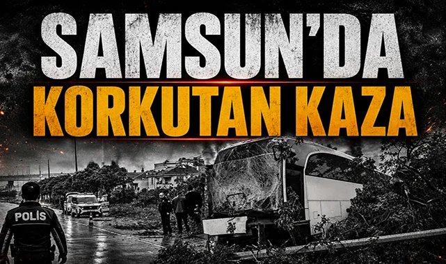 Samsun'da korkutan kaza: Kontrolden çıkan yolcu otobüsü refüje savruldu