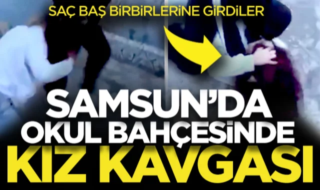 Samsun'da Okul Bahçesinde Kız Kavgası! Saç-Baş Birbirlerine Girdiler...