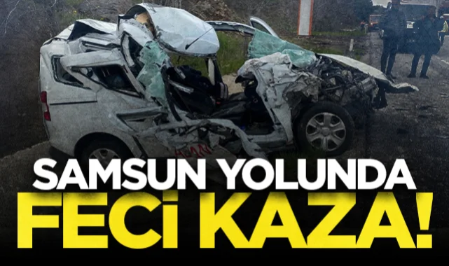 Samsun yolunda feci kaza! Araç hurdaya döndü...