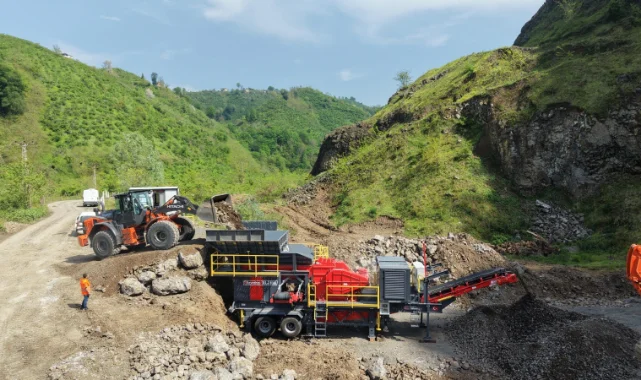 Terme'de kurulan taş ocağı üretime başladı