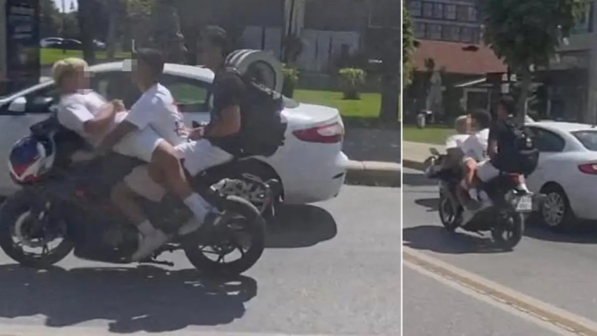 Motosiklette tehlikeli yolculuk: Görenler şaşkına döndü