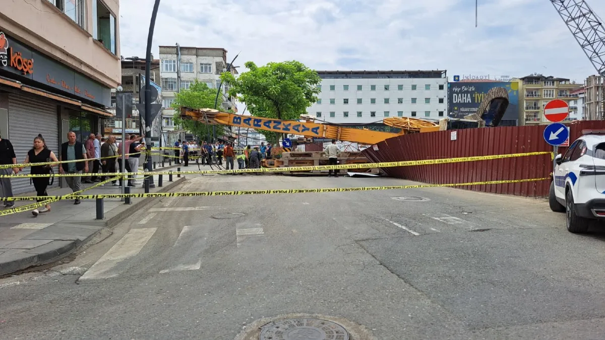 Ordu'da vinç yola devrildi