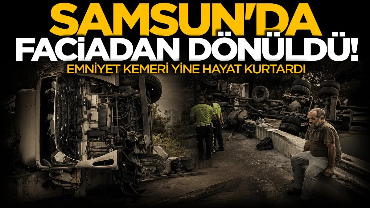 Samsun’da faciadan dönüldü: Kamyon bahçeye devrildi