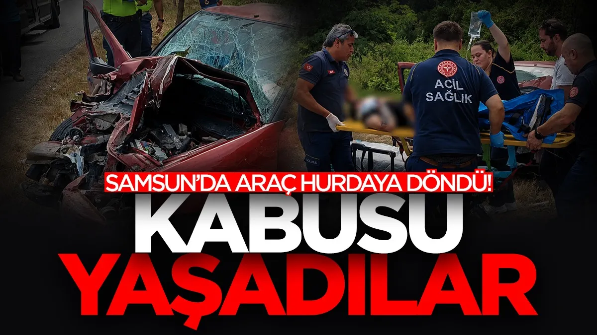 Samsun’da hafriyat kamyonuna çarpan otomobil savruldu! 1'i ağır 2 yaralı var...