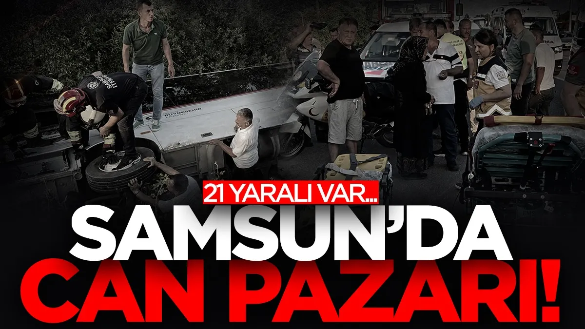 Samsun'da özel halk otobüsü devrildi! 21 yaralı...
